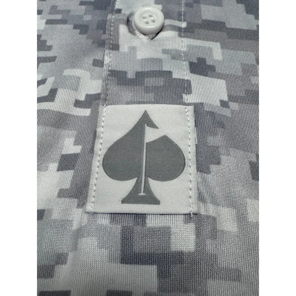 Pins & Aces Golf Polo Mens XL Grey Digital Camo Performance Stretch Short Sleeve - Picture 5 of 8